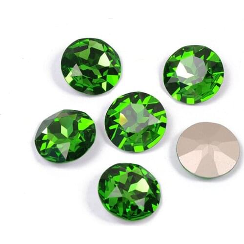 YANRUO 1201 27mm Peridot Round Fancy Stones Silver And Gold Claw Setting Point Back Strass Crystal Rhinestones For Dresses