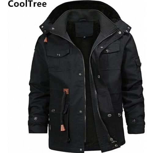 CoolTree Men Casual Jackets Autumn Winter Plus Fleece lining Thick Warm Hooded Coats Male Solid color Slim Windbreaker Outerwear
