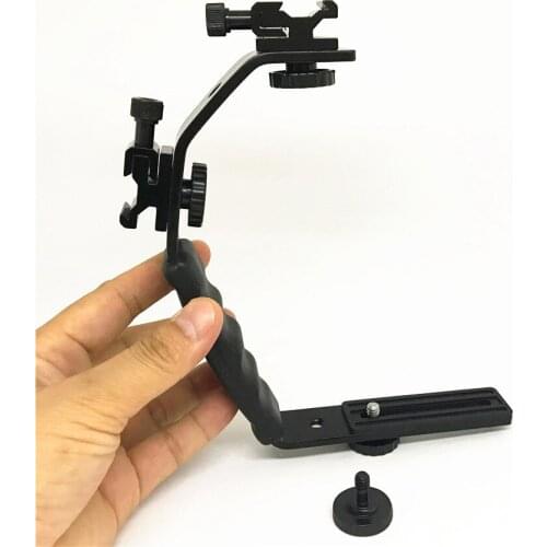 Metal Dual Flash Bracket Holder Hot Shoe Flash Grip Mount for DSLR Video Light L Type Handle for gopro Photography