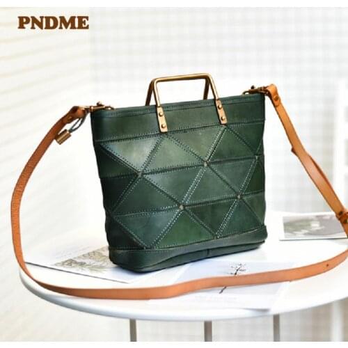 Fashion luxury Genuine leather geometric stitching ladies handbag natural real cowhide weekend party one-shoulder diagonal bag
