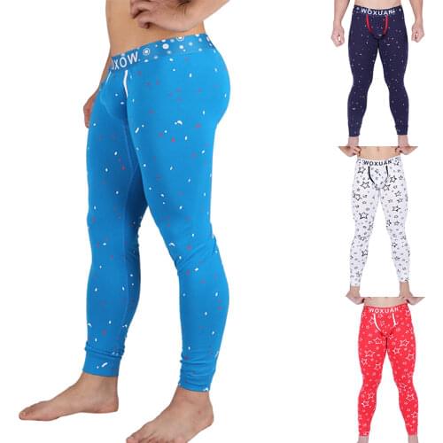 Mens Long Johns Cotton Thermal Underwear Leggings Colorful Cotton Long Johns Fashion Printed Male Legging Pants