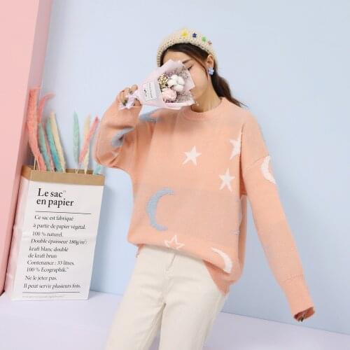 New Sweater 2021 Round Neck Long Sleeve Print Casual Fashion Loose Autumn Winter Pullover Thick Knit Vestidos LXJ740