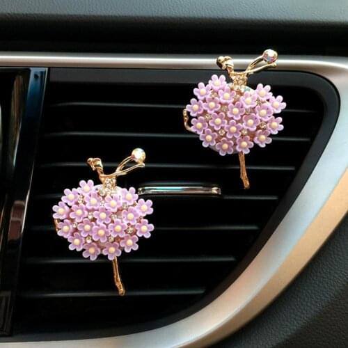 Car Air Freshener Clip with Fragrance Cotton Pads Ballet Girl Car Air Vent Decoration Car Interior Decoration Rhinestone