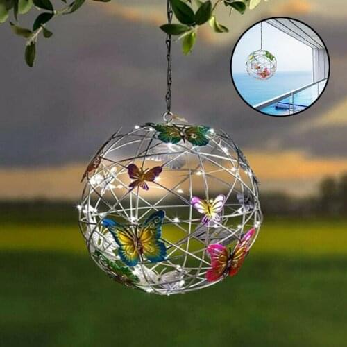 Hanging Solar Lights Mesh Orb Pendant Solar Lights With Colorful Butterflies Outdoor Decorative Garden Solar Lights Dropshipping