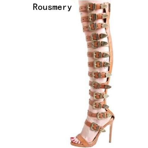 Classic Gladiator Style Women Over The Knee Boots Buckles Strap Ladies Sexy High Heel Boots Summer Hot Female Fashion Dress Shoe