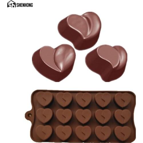 SHENHONG Love Heart Shaped Chocolate Mould 15 Holes 3D Mold Mousse Art Silicone Cake Dessert Moule Baking Pastry Pan Bakeware