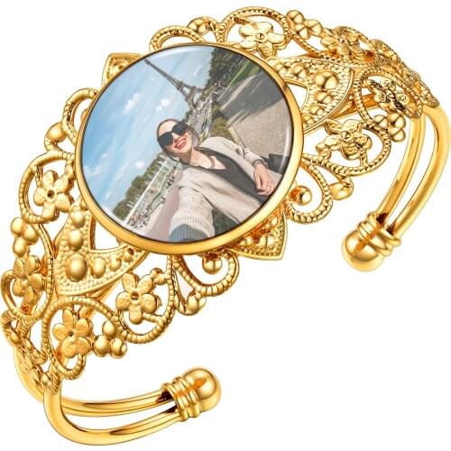 U7 Personalized Photo Bracelets Charms for Jewelry Custom Open Cuff Bangles or Women Girls For Family Birthday Gift DZ02