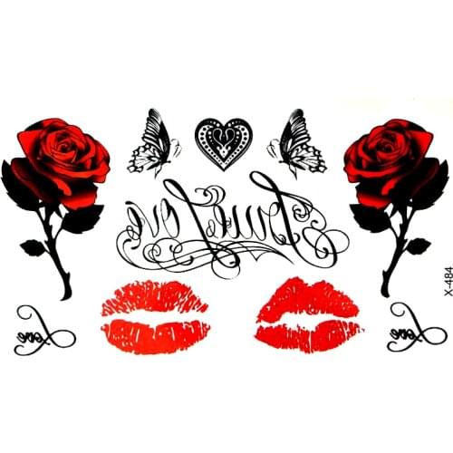 20pcs Kiss Waterproof Temporary Tattoos men butterfly flash tattoo Rose forever harajuku tatoo henna tattoo body art sticker