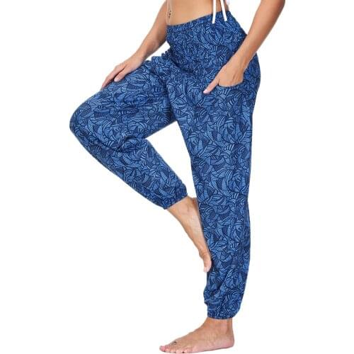 Womens Boho Loosed Yoga Pants, Harem Hippie Palazzo Print Baggy Gypsy Pants With 2Pockets