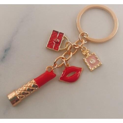 Ladies lipstick keychain cute bag keychain high quality perfume bottle keychain bag decoration