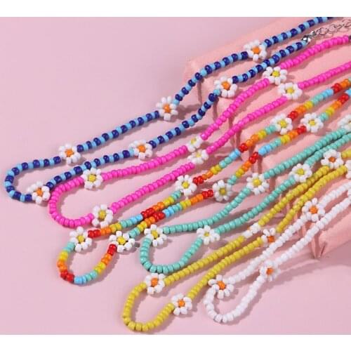 2021 New Fashion Colorful Mini Beads Neck Choker Flowers Acrylic Necklaces for Women Girls Summer Bohemian Beach Hot Jewelry