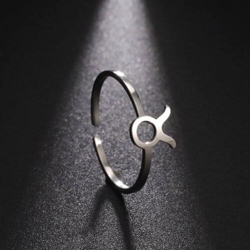 Cazador 12 Constellation Womens Rings Stainless Steel Open Zodiac Ring Birthday Gift Leo Virgo Gemini Libra Taurus Cancer Aries