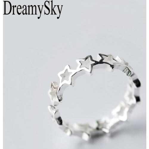 DreamySky 100% Real Silver Color Star Rings For Women Adjustable Wedding Ring Fashion Jewelry