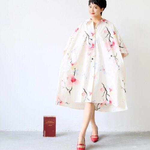 2015 chinese style vintage loose ink print shirt obscenely one-piece dress 723