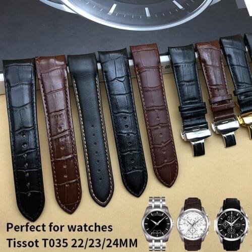 22mm 23mm 24mm Italian Cowhide Strap Calfskin Leather Butterfly Buckle Watchband for Tissot T035 Watch Braceles Accessories