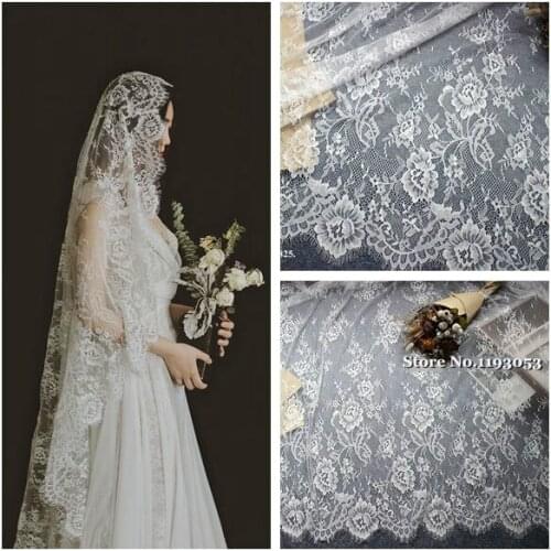 3 Meter /Lot High quality Eyelash Lace Fabric 150CM Lace Wedding Dress Sexy Lingerie DIY Clothes Sew Accessory Black White