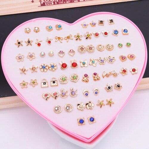 36 Pairs/Box Women Multi-Color Crystal Cartoon Hypoallergenic Plastic Stud Earrings Set Girl Daughter Gifts Jewelry