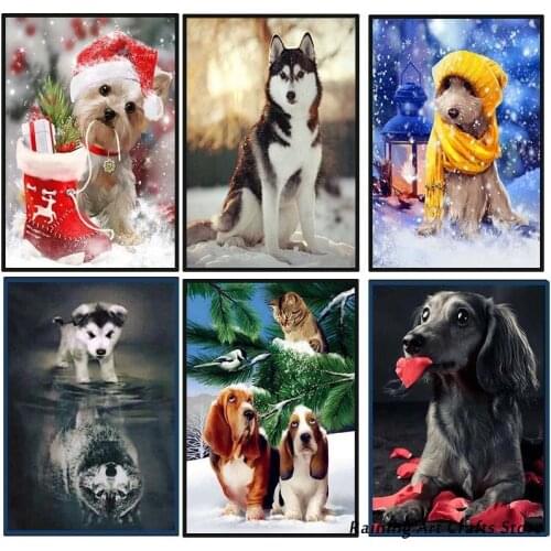 5D Diy Diamond Painting Cute Dog Full Square Round Drill Rhinestone Embroidery Cross Stitch Animal Mosaic Pictures Home Decor
