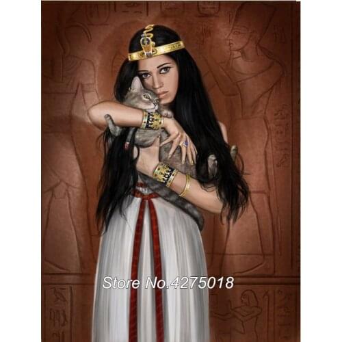 DIY Diamond Painting Cross Stitch Kit Square Diamond Embroidery 5D Full Drill Mosaic Egyptian Queen With Her Cat Bastet YG296
