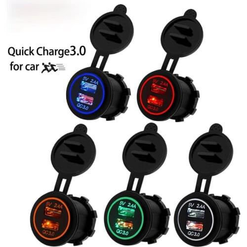 WUPP QC 3.0 Power Socket Car Quick Charger Dual USB Vehicle DC12V-24V Waterproof 5V/3.4A 2 port Charging For iPhone Android DD