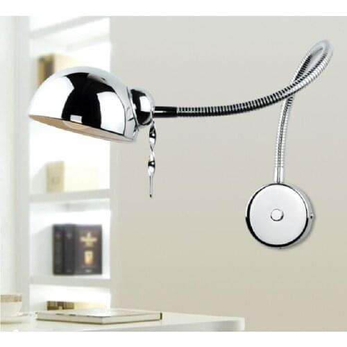 Free shipping chrome wall lamp bedside Modern wall sconce flexible wall light reading lighting bedroom lamp mirror lights