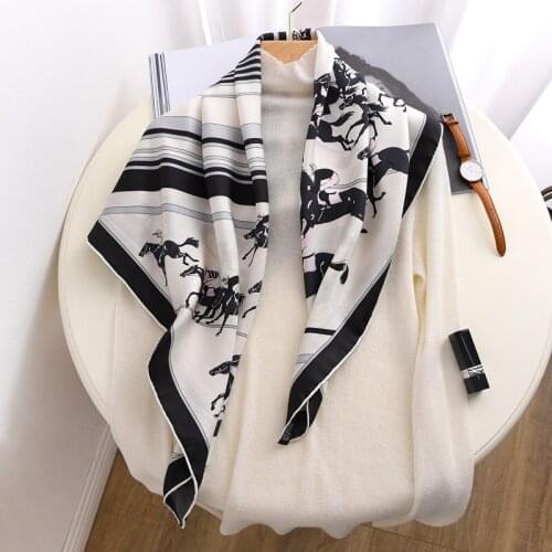 Large Square 100% Silk Head Scarves Hijab Racing Horse Print Fashion Silk Scarf Wraps Shawl