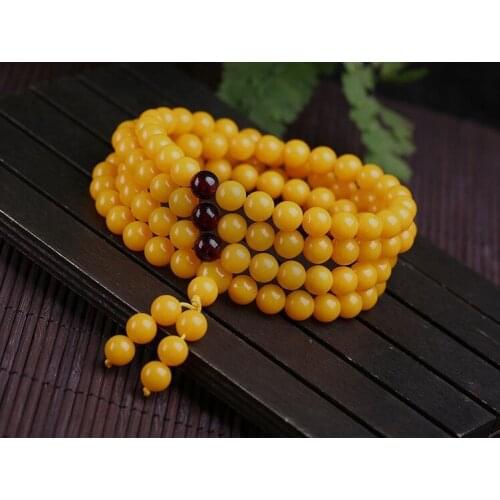 Chicken butter yellow beeswax Bracelet 108 old beeswax prayer beads bracelet ambe r necklace sweater chain matching certificate