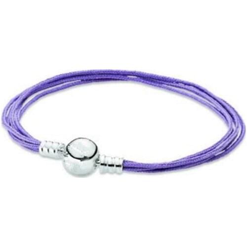Purple Fabric Cord Womens Bracelets on Hand Silver 925 Sterling silver Clip Closure Luxury Jewelry Gift for Lover