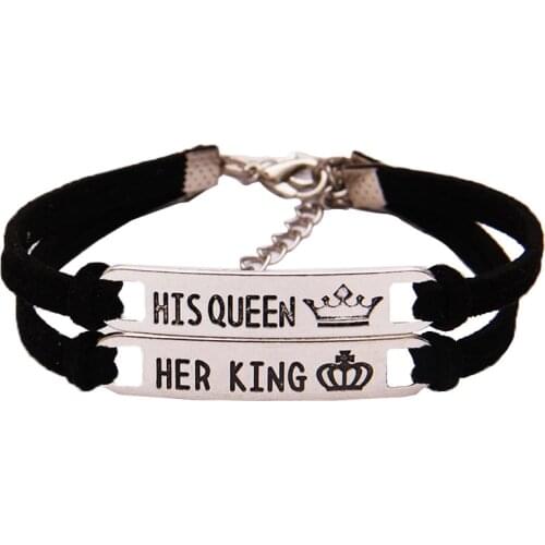2pcs Matching Set His Queen Her King Alloy Couple Bracelet Jewelry Gift Best Gifts For Your Lovers At Your Aniversary