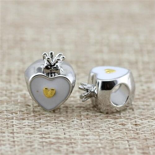 High Quality DIY Heart-shaped crown Beads fit pandora Bracelet Bangles Charms For Women Original European Jewelry