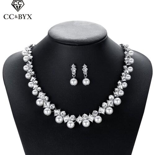 CC Earring and Necklace Pearl Jewelry Sets Romantic Wedding Accessories For Bridal Women Party Luxury Elegant Style Fine D069