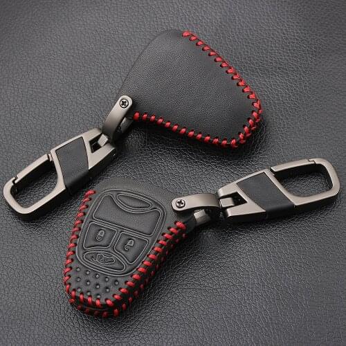 Black Leather Case Remote Car Key Cover 3/4 Button for Dodge JCUV Jeep Compass Grand Cherokee Patriot Pacifica Chrysler 300C