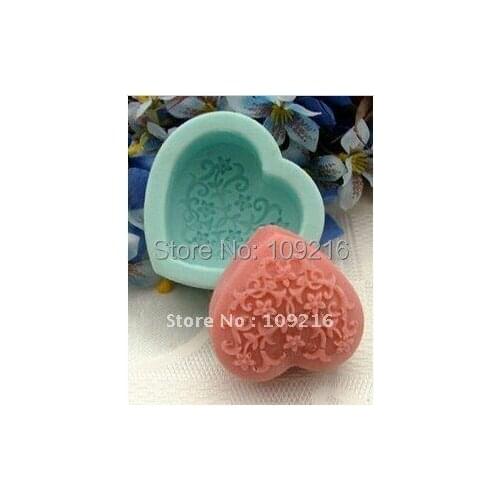Decorative Pattern Heart Shaped (R0226) Silicone Handmade Soap Mold Crafts DIY Mold