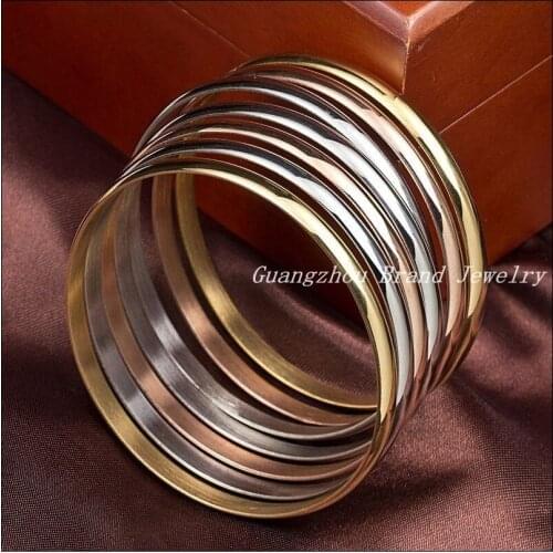 Diameter 70MM 316L Stainless Steel Silver/Gold/Rose Gold colos Round Jewelry Mens Boys Bracelet Bangle Fashion Jewelry 7pcs/set