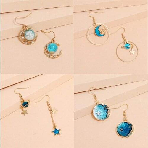 Womens Earrings Blue Starry Sky Planet Earrings Long Tassel Asymmetric Earrings Gifts for Girls Earrings