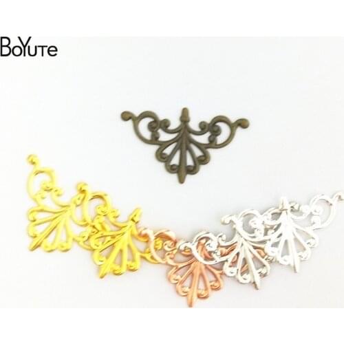 BoYuTe Filigree Wholesale (50 Pieces/Lot) 16*28MM Metal Brass Stamping Flower Filigree Findings Diy Jewelry Accessories