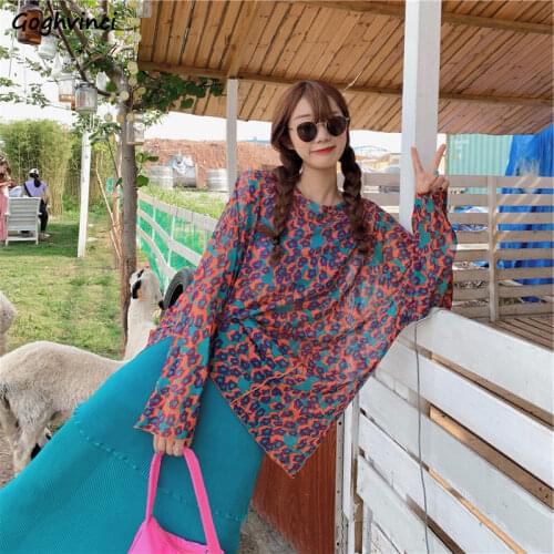 Long Sleeve T-shirts Women Fashion Thin Floral Korean Ins Sun-proof Smock Breathable Perspective New Summer Holiday Basic Tees