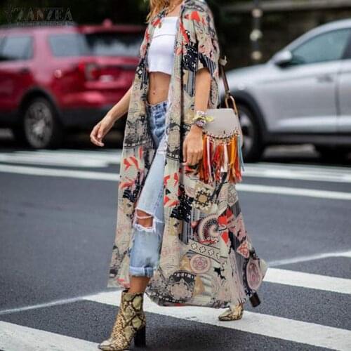 ZANZEA Bohemian Floral Printed Cardigan Women Summer Blouses Short Sleeve Blusas Female Open Stitch Beach Top Plus Size Kimono