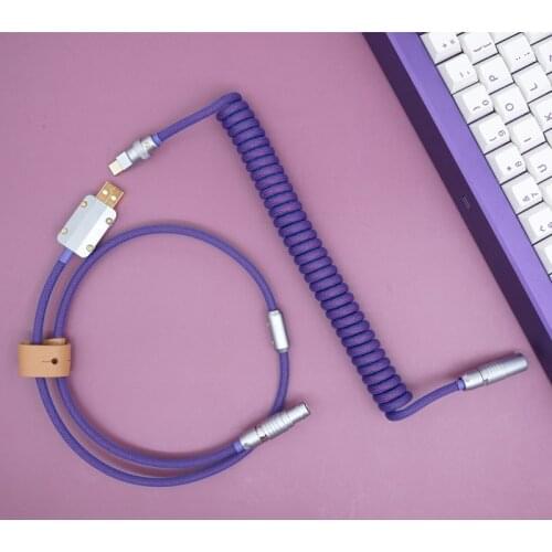 GeekCable Hand-made Customized Keyboard Data Spiral Line Rear Aviation Plug Mysterious Purple for Mechanical Keyboard