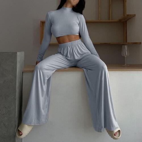 Two Piece Set Comfy Wide Leg Cropped Top Tracksuit Skin-friendly Women Tracksuit Cropped Top for Fitness