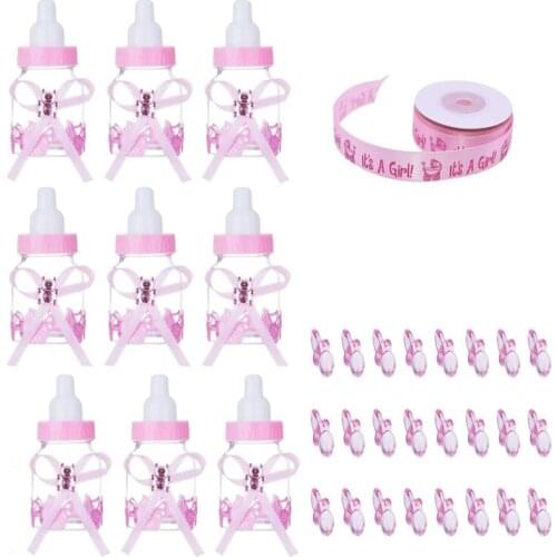 Candy Bottles 10 Yards Ribbon and 100 Pack Acrylic Mini Pacifiers Baby Shower Party Favors Decorations Supplies Gender Reveal