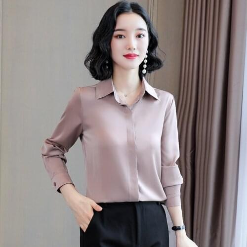 Korean Fashion Silk Women Blouses Satin Long Sleeve Shirt and Blouse Office Lady Blusas Largas Plus Size Autumn Womens Tops