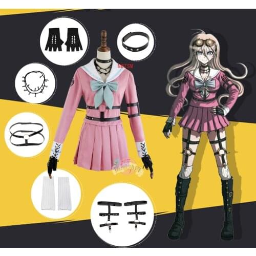Iruma Miu Dangan Ronpa Danganronpa V3 Harmony Uniform JK School Top+ Skirt + Necklace + Belt + Gloves Socks Cosplay Costume Wig
