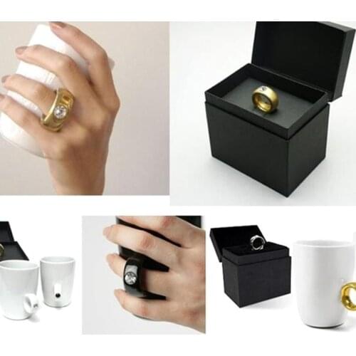 Creative cute gifts Lovers Couple Elegant Crystal Diamond Ring Cup Ceramic Water Milk Coffee Mug Drinkware caneca black white