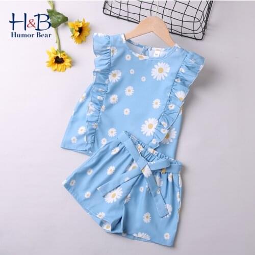 Humor Bear Girls Clothing Sets Summer 2021 Sleeveless New Floral Printed Top+Short 2Pcs Cute Toddler Clothes