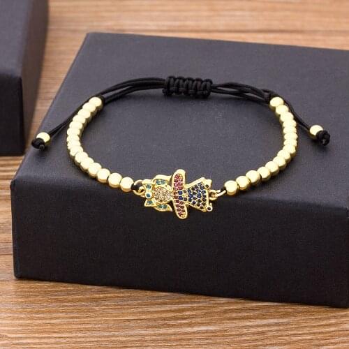 Charm Cute Copper Inlay Zircon Crystal Two Boys Girls Handmade Bracelet Lucky Beads Adjustable Bracelets For Women Jewelry Gifts
