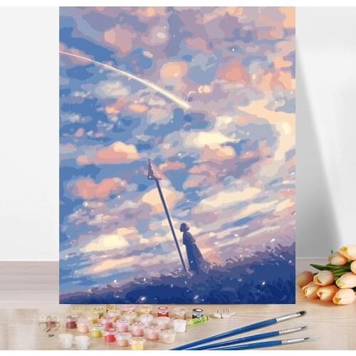 Diy Paint By Number Kit For Adults Kids Abstract Sky Painting Color Decorate The Living Room Dining Room 40x50cm Plank Frame
