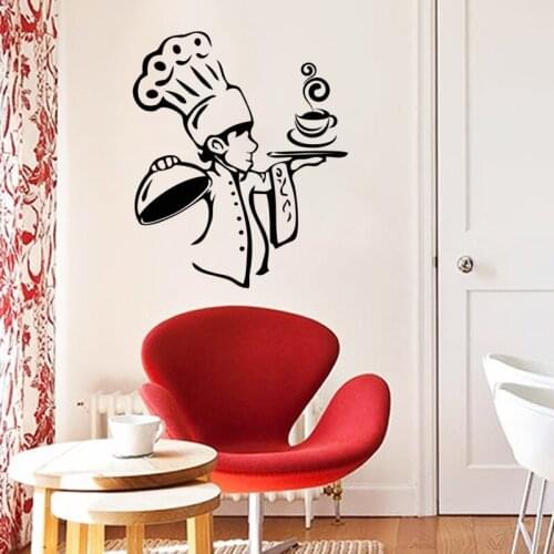 KUCADA chef man wall sticker for kitchen decoration home decor mural art decal diy wallpaper black WP1160