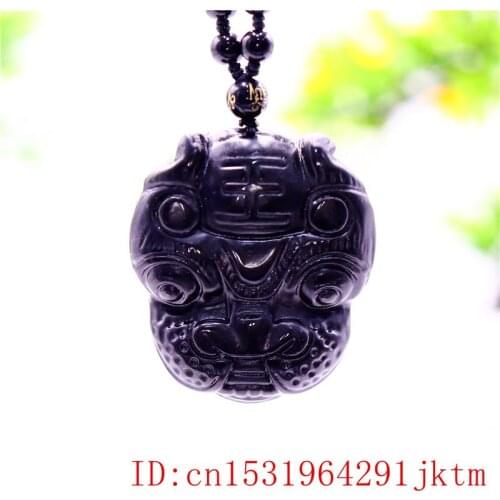 Jade Tiger Pendant Necklace Fashion Carved Charm Natural Chinese Black Jewellery Amulet Gifts