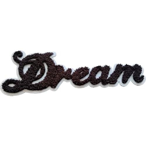 2021 New 3D Black Dream Chenille Embroidered Patches Sewing on Letters Embroidery Applique Handmade Boy Cloting DIY